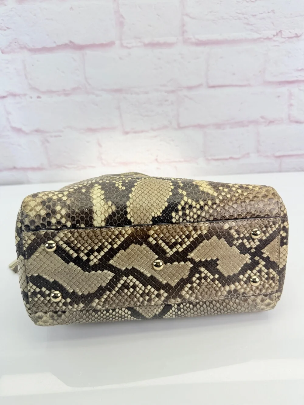 Gucci Rare SoHo Python-Print Top Handle Tote in Beige and Brown